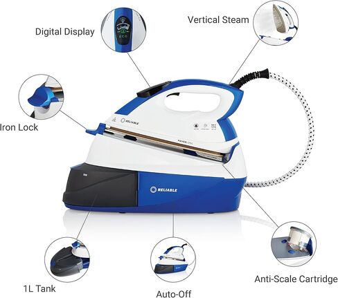 Reliable 125IS Maven Steam Iron - 1500W Ironing Station with Ceramic Soleplate, Iron Lock for Easy Carry, 1 Ltr Removable Water Tank and Auto Shut-Off, Digital Display, Continuous Home Steam Iron in Saudi Arabia