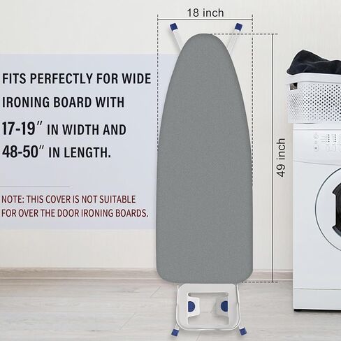 Memeaty Ironing Board Cover and Pad 18x49 Inch Standard Ironing Board Cover with Elastic Edge and Hook and Loop Fasteners Scorch and Stain Resistant Cotton Ironing Covers with Thick Padding in Saudi Arabia