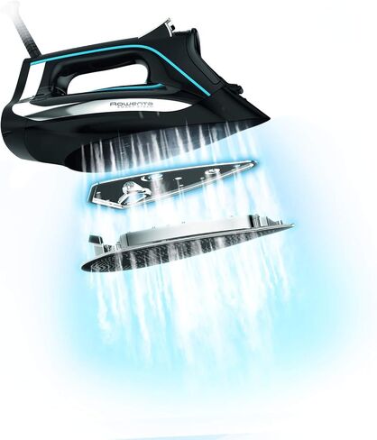 مكواة بخار بقاعدة من الفولاذ المقاوم للصدأ من روينتا سمارت تيمب للملابس 380 فتحة ميكروستيم، قطن، صوف، بولي، حرير، كتان، نايلون 1725 واط، كي الملابس بالبخار، قوي، إيقاف تلقائي DW3261 in Kuwait