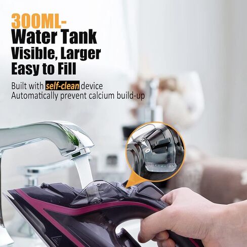 مكواة بخار كارنيواي للملابس، درجة احترافية 1800 واط، حرارة متساوية سريعة، مكواة بخار محمولة خفيفة الوزن للتجفيف بالبخار - الأفضل للسفر - تنظيف ذاتي، خزان مياه 300 مل، قاعدة سيراميك غير لاصقة، مكواة بخار منزلية in Kuwait