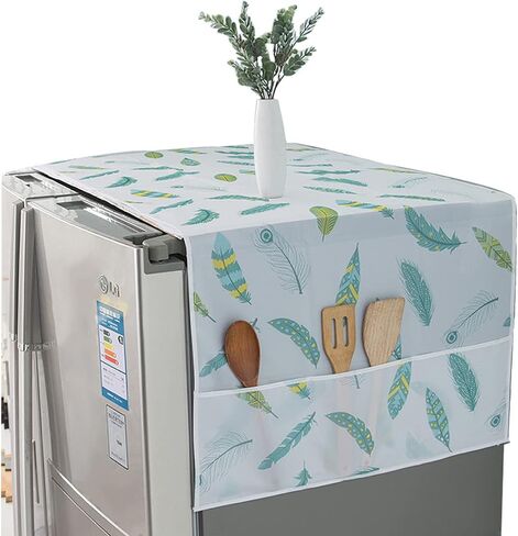 Refrigerator Fridge Dust-Proof Cover Washing Machine Cover PEVA Material Waterproof Cover with Storage Pockets Bags Fridge Dust Cover Oven Cover Multi-Purpose Top Covers (Double door, Flowers 2) in Kuwait