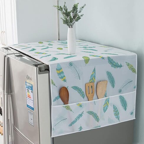 Refrigerator Fridge Dust-Proof Cover Washing Machine Cover PEVA Material Waterproof Cover with Storage Pockets Bags Fridge Dust Cover Oven Cover Multi-Purpose Top Covers (Double door, Flowers 2) in Kuwait
