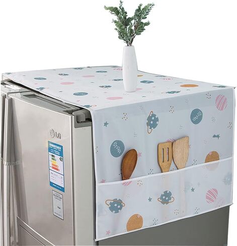 Refrigerator Fridge Dust-Proof Cover Washing Machine Cover PEVA Material Waterproof Cover with Storage Pockets Bags Fridge Dust Cover Oven Cover Multi-Purpose Top Covers (Double door, Flowers 2) in Kuwait