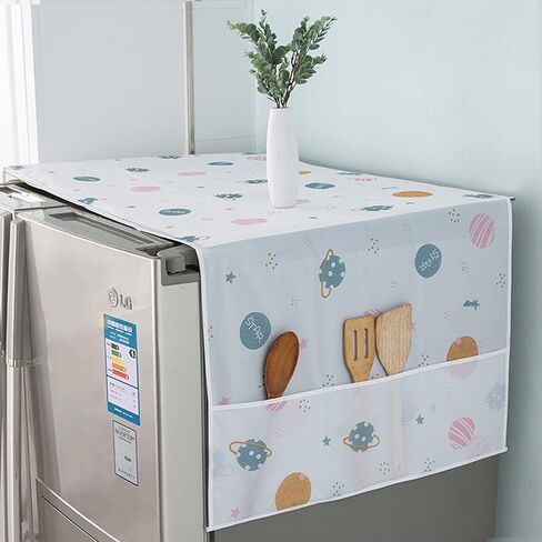 Refrigerator Fridge Dust-Proof Cover Washing Machine Cover PEVA Material Waterproof Cover with Storage Pockets Bags Fridge Dust Cover Oven Cover Multi-Purpose Top Covers (Double door, Flowers 2) in Kuwait