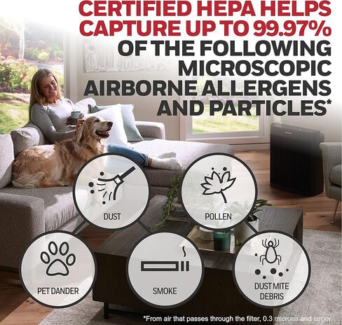 جهاز تنقية الهواء هانيويل HPA5300 InSight HEPA مع مؤشر جودة الهواء ووضع تلقائي، مخفف الحساسية للغرف الكبيرة جدًا (500 قدم مربع)، أسود - حرائق الغابات/الدخان، حبوب اللقاح، وبر الحيوانات الأليفة ومنقي هواء الغبار in Kuwait