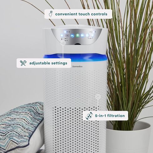 Homedics 5-in-1 UV-C Air Purifier - 360-Degree HEPA Filter for 170 Sq Ft, Air Purifiers for Bedroom and Home with Essential Oil Pads and Built-In Timer, 3 Speed Settings for Small Rooms, Black in Saudi Arabia