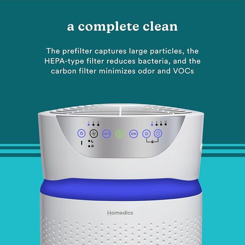 Homedics 5-in-1 UV-C Air Purifier - 360-Degree HEPA Filter for 170 Sq Ft, Air Purifiers for Bedroom and Home with Essential Oil Pads and Built-In Timer, 3 Speed Settings for Small Rooms, Black in Saudi Arabia
