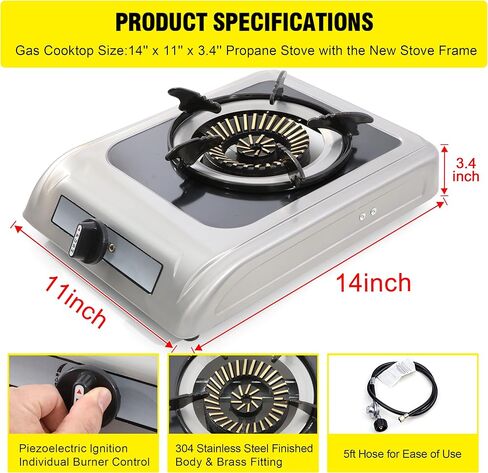 Propane Gas Cooktop - 9,800 BTU Single Burner Gas Stove Stainless Steel Portable Gas Stove，Auto Ignition Camping Single Burner LPG for RV, Apartments, Outdoor in Kuwait