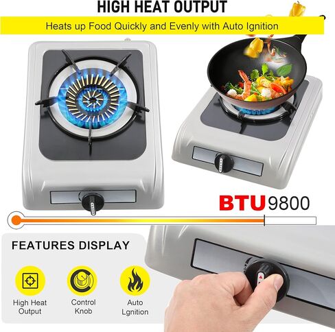 Propane Gas Cooktop - 9,800 BTU Single Burner Gas Stove Stainless Steel Portable Gas Stove，Auto Ignition Camping Single Burner LPG for RV, Apartments, Outdoor in Kuwait