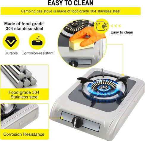 Propane Gas Cooktop - 9,800 BTU Single Burner Gas Stove Stainless Steel Portable Gas Stove，Auto Ignition Camping Single Burner LPG for RV, Apartments, Outdoor in Kuwait