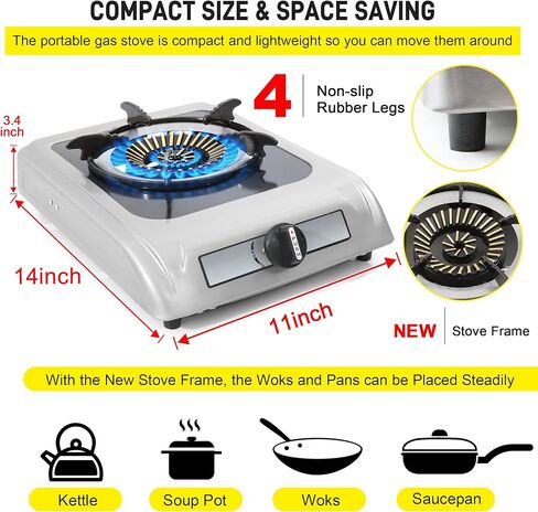 Propane Gas Cooktop - 9,800 BTU Single Burner Gas Stove Stainless Steel Portable Gas Stove，Auto Ignition Camping Single Burner LPG for RV, Apartments, Outdoor in Kuwait