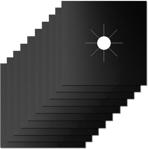 أغطية موقد KICNIC باللون الأسود، 10 عبوات، بطانات حماية لنطاق الغاز بسمك مزدوج 0.3 مم، أغطية بطانة موقد 10.6 بوصة × 10.6 بوصة، أغطية موقد غاز غير لاصقة، مقاومة للحرارة، قابلة لإعادة الاستخدام in Kuwait