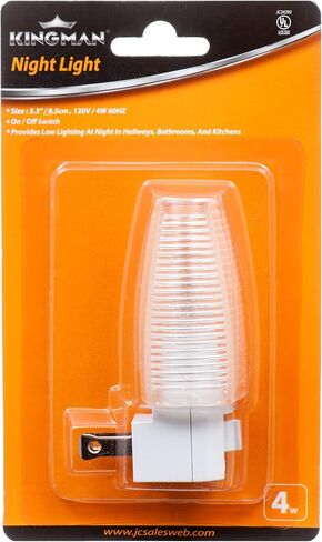 مقبس حائط Kingman Night Light مع مفتاح تشغيل/إيقاف، أبيض دافئ مدرج في قائمة UL، 120 فولت 4 وات (عبوة واحدة) in Kuwait