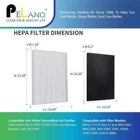 115115 Filter Replacements C535 Replacement Filters For Winix PlasmaWave C535, 5300, 6300, 5300-2, 6300-2, P300, 9000, 5000, 5000B Air Purifier, for Winix Size 21 Filter A - 2 Pack Hepa in Saudi Arabia