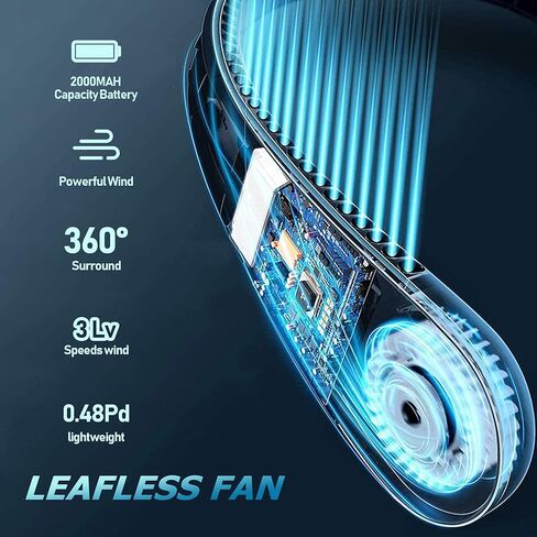 BIGTREE Portable Neck Fan Hands Free Bladeless Fan 360° Cooling Super Quiet No Hair Twisting USB Powered Wearable Neck Fan Suitable for Traveling Sports Office in Kuwait