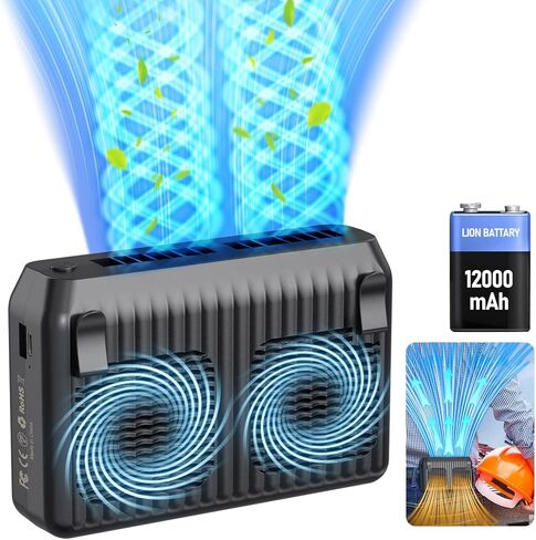 مروحة خصر مطورة 2023، بطارية 12000mAh تعمل لمدة 24 ساعة، مروحة محمولة مع 3 سرعات، منفذ تدفق هواء مزدوج، مروحة بمشبك خصر شخصي للعمل في الهواء الطلق والسفر وركوب الدراجات in Kuwait