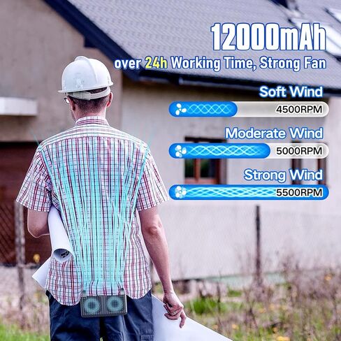 مروحة خصر مطورة 2023، بطارية 12000mAh تعمل لمدة 24 ساعة، مروحة محمولة مع 3 سرعات، منفذ تدفق هواء مزدوج، مروحة بمشبك خصر شخصي للعمل في الهواء الطلق والسفر وركوب الدراجات in Kuwait