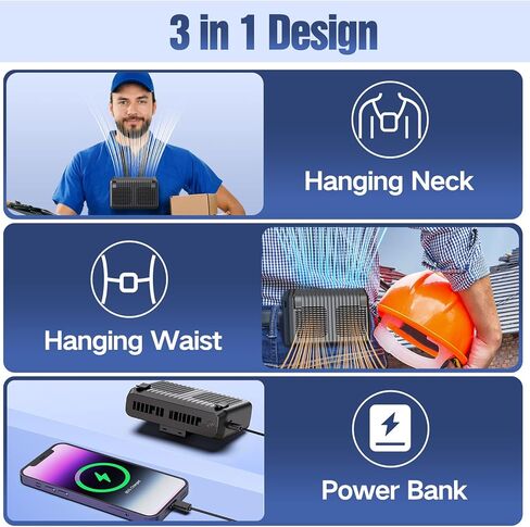 مروحة خصر مطورة 2023، بطارية 12000mAh تعمل لمدة 24 ساعة، مروحة محمولة مع 3 سرعات، منفذ تدفق هواء مزدوج، مروحة بمشبك خصر شخصي للعمل في الهواء الطلق والسفر وركوب الدراجات in Kuwait