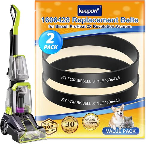 KEEPOW Replacement Belts Compatible with Bissell TurboClean/PowerForce PowerBrush Pet Carpet Cleaner 2987, 1986, 2910, 2190W, 2806, 28062, 28068, 29878, 29879, 2 Pack, Parts# 1606428 in Kuwait