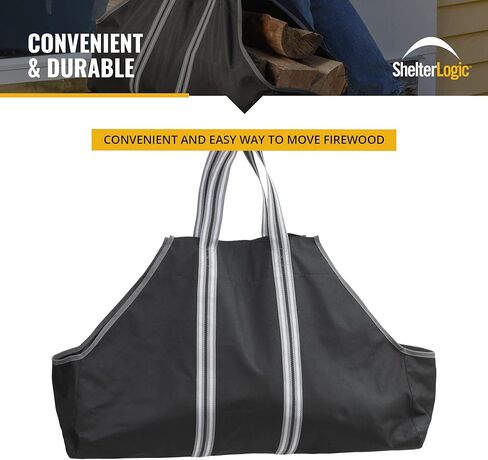 ShelterLogic 90418 20" Heavy-Duty Open Ended Water-Repellent Log Holder Firewood Carrier Bag, Black in Saudi Arabia