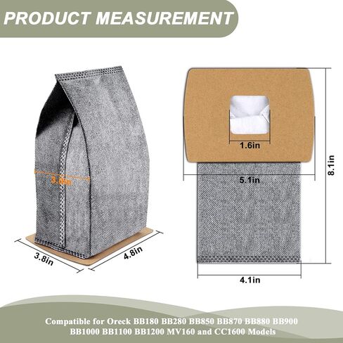 PETOX 12 حزمة PKBB12OF أكياس استبدال فراغ تناسب Oreck BB180 BB280 BB850 BB870 BB880 BB900 BB1000 BB1100 BB1200 MV160 وCC1600 مع 1 مرشح صغير in Kuwait