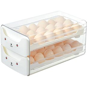 Xunyou Egg Holder for Refrigerator, Clear Plastic Egg Storage Container with Handles，2 Drawers Stackable Egg Organizer & Egg Tray，Household Egg Fresh Storage Box for Fridge (2 Layer, 36 Count, White) in Saudi Arabia