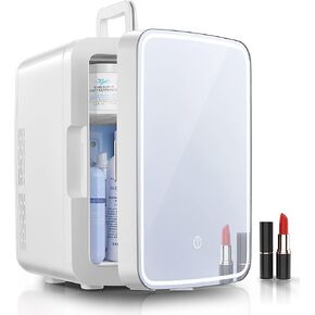 ثلاجة صغيرة للعناية بالبشرة من فوهير لغرفة النوم سعة 10 لتر/11 علبة، ثلاجة صغيرة محمولة للأطعمة والمشروبات ومستحضرات التجميل والوجبات الخفيفة ووظيفة التبريد والتدفئة، ثلاجة صغيرة بتيار متردد/تيار مستمر مع مرآة، بيضاء in Kuwait