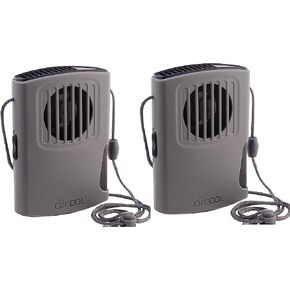 O2COOL Multi-Pack Misting Neck Personal Travel Battery Powered Deluxe Cooling Fan, 2pk (Gray)