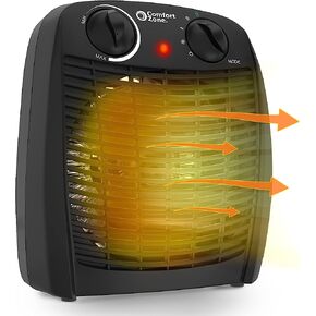 Comfort Zone Indoor Space Heater with Adjustable Thermostat, Fan Forced, Electric, Overheat Protection, Safety Tip-Over Switch, Energy Efficient, Ideal for Home, Bedroom, & Office, 1,500W, CZ45E