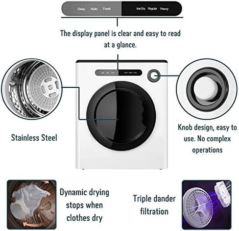 مجفف غسيل مدمج بسعة 9 رطل من EUASOO، قوي وسهل الاستخدام، آلة تجفيف الملابس المحمولة للمساحات الصغيرة، RVs والشقق هادئة، مجفف إضافي لآلات الغسيل الموجودة، ضمان التميز في التجفيف in Kuwait
