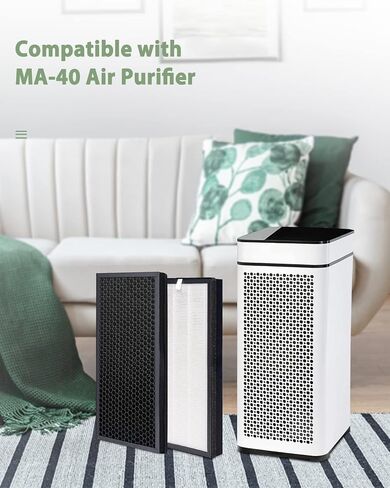 فلتر بديل MA-40 متوافق مع منقي الهواء Medify MA-40، فلتر HEPA H13 الحقيقي لدخان حرائق الغابات والغبار وحبوب اللقاح ووبر الحيوانات الأليفة والتحكم في الرائحة، الجزء # ME-40، عبوتان in Kuwait