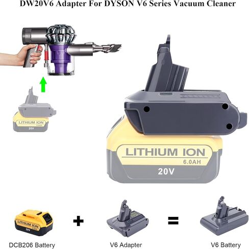 استبدال محول بطارية Dyson V6 لبطارية DEWALT 20V إلى Dyson V6 SV03 SV04 SV09 DC62 DC59 محول فراغ رقيق (محول DEW20V6 فقط) in Saudi Arabia