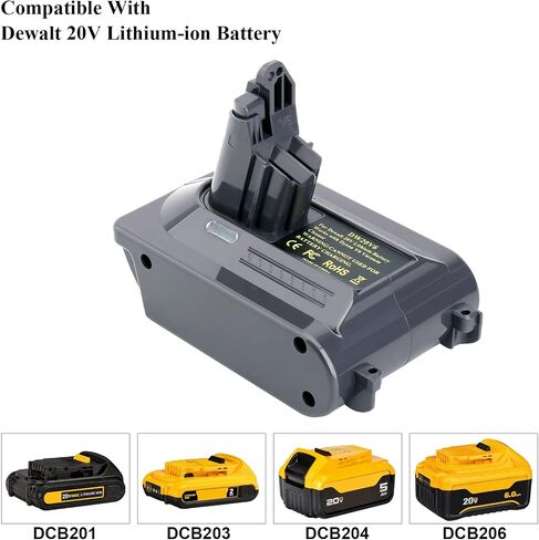 استبدال محول بطارية Dyson V6 لبطارية DEWALT 20V إلى Dyson V6 SV03 SV04 SV09 DC62 DC59 محول فراغ رقيق (محول DEW20V6 فقط) in Saudi Arabia
