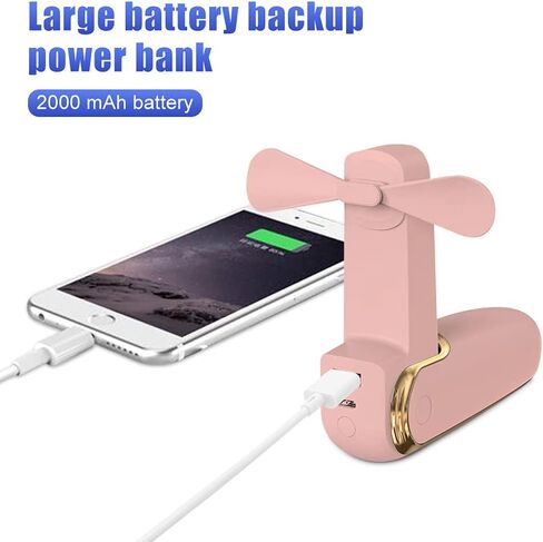 مروحة صغيرة محمولة بالجيب من ideapro مع حبل، مروحة صغيرة قابلة لإعادة الشحن USB بقدرة 2000 مللي أمبير في الساعة، مروحة محمولة تعمل بالبطاريات مع 3 سرعات وظيفة مصباح يدوي لبنك الطاقة للمنزل والسفر في الهواء الطلق in Saudi Arabia