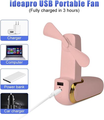 مروحة صغيرة محمولة بالجيب من ideapro مع حبل، مروحة صغيرة قابلة لإعادة الشحن USB بقدرة 2000 مللي أمبير في الساعة، مروحة محمولة تعمل بالبطاريات مع 3 سرعات وظيفة مصباح يدوي لبنك الطاقة للمنزل والسفر في الهواء الطلق in Saudi Arabia