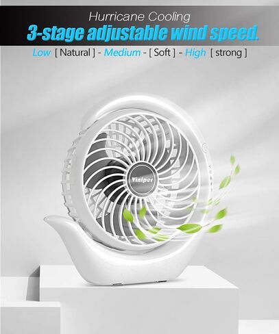 Viniper Portable Rechargeable Fan, Small Desk Fan : 3 Speeds & about 8-24 Hours Longer Working, 180 Rotation, Portable Battery Desktop Fan for Home/Office (Black, Light Black Blade)6.2 inch in Kuwait