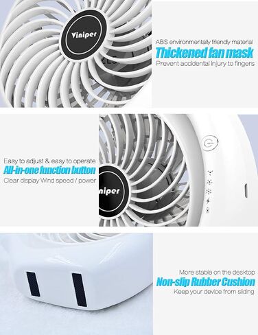 Viniper Portable Rechargeable Fan, Small Desk Fan : 3 Speeds & about 8-24 Hours Longer Working, 180 Rotation, Portable Battery Desktop Fan for Home/Office (Black, Light Black Blade)6.2 inch in Kuwait