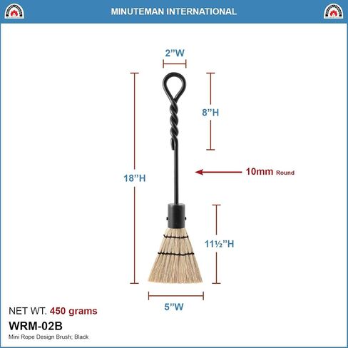 Minuteman International Rope Handle Single, Mini Brush Fireplace Tool, Mini 18-in, Black in Saudi Arabia