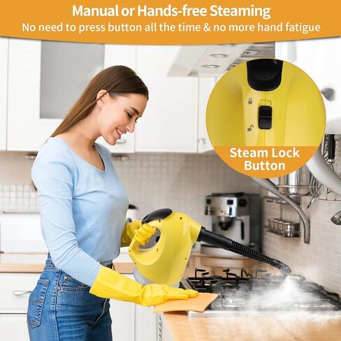 Handheld Steam Cleaner, Steamer for Cleaning, with Steam Lock Button for Hands-free Steaming, Fast Heating, Full Accessory Set Hand Steamer for Home, Kitchen, Bathroom, Car, Tile, Surface Cleaning in Kuwait