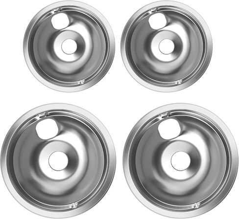WB31T10010 WB31T10011 مقالي التنقيط من الكروم - متوافقة مع نطاق كهربائي GE Hotpoint Ken-more مع فتحة قفل - تتضمن 2 مقالي تنقيط مقاس 6 بوصات و2 8 بوصات - 4 عبوات in Saudi Arabia