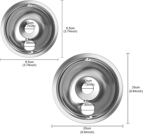 WB31T10010 WB31T10011 مقالي التنقيط من الكروم - متوافقة مع نطاق كهربائي GE Hotpoint Ken-more مع فتحة قفل - تتضمن 2 مقالي تنقيط مقاس 6 بوصات و2 8 بوصات - 4 عبوات in Saudi Arabia