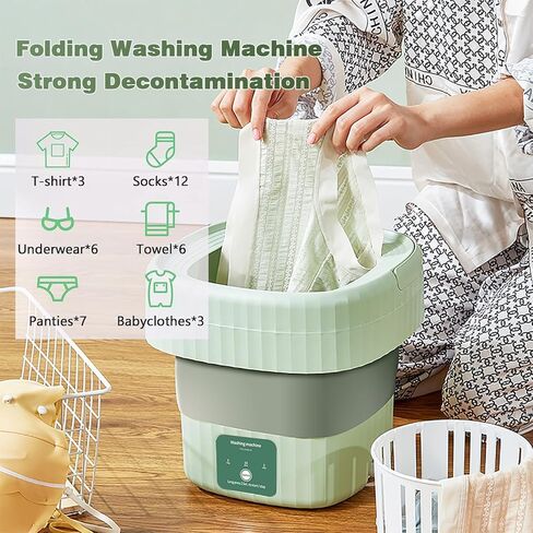 غسالة صغيرة قابلة للطي، غسالة صغيرة للملابس الداخلية والغسيل والتخييم والمركبات الترفيهية والسفر والملابس الداخلية والجوارب وملابس الأطفال خفيفة الوزن وسهلة الحمل (أخضر ABS) in Kuwait