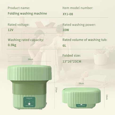 غسالة صغيرة قابلة للطي، غسالة صغيرة للملابس الداخلية والغسيل والتخييم والمركبات الترفيهية والسفر والملابس الداخلية والجوارب وملابس الأطفال خفيفة الوزن وسهلة الحمل (أخضر ABS) in Kuwait