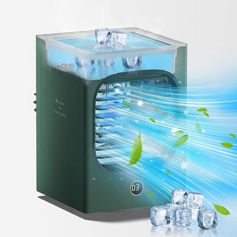 Portable Air Conditioners, 3-IN-1 Rechargeable Small Evaporative Air Cooler, 3 Speeds Cooler Fan, 4000mAh Battery Humidifier, Auto Oscillation, Light, Mini Air Conditioner Cooler for Room Bedroom in Saudi Arabia