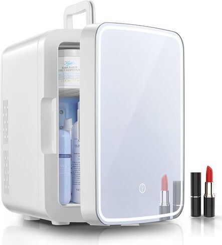 ثلاجة صغيرة للعناية بالبشرة من فوهير لغرفة النوم سعة 10 لتر/11 علبة، ثلاجة صغيرة محمولة للأطعمة والمشروبات ومستحضرات التجميل والوجبات الخفيفة ووظيفة التبريد والتدفئة، ثلاجة صغيرة بتيار متردد/تيار مستمر مع مرآة، بيضاء in Kuwait