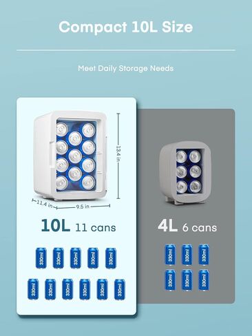 ثلاجة صغيرة للعناية بالبشرة من فوهير لغرفة النوم سعة 10 لتر/11 علبة، ثلاجة صغيرة محمولة للأطعمة والمشروبات ومستحضرات التجميل والوجبات الخفيفة ووظيفة التبريد والتدفئة، ثلاجة صغيرة بتيار متردد/تيار مستمر مع مرآة، بيضاء in Kuwait