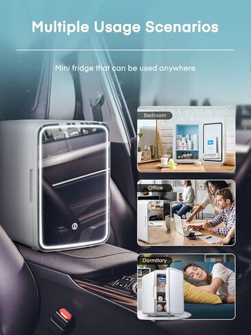 ثلاجة صغيرة للعناية بالبشرة من فوهير لغرفة النوم سعة 10 لتر/11 علبة، ثلاجة صغيرة محمولة للأطعمة والمشروبات ومستحضرات التجميل والوجبات الخفيفة ووظيفة التبريد والتدفئة، ثلاجة صغيرة بتيار متردد/تيار مستمر مع مرآة، بيضاء in Kuwait
