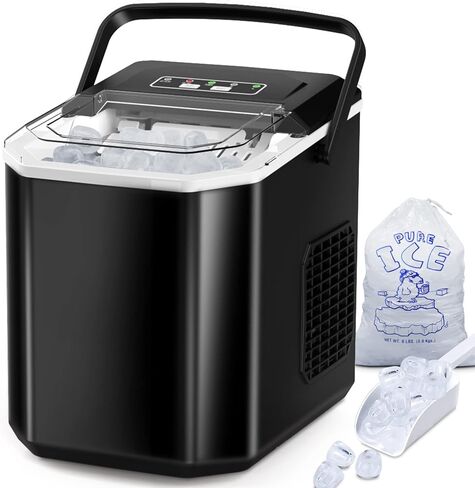 Ice Makers Countertop, Portable Ice Maker Machine with Self-Cleaning, 9 Bullet Ice Ready in 6 Mins, Handheld Ice Maker 26.5lbs 24Hrs with Ice Bags and Scoop Basket for Home Bar Camping RV(Black) in Saudi Arabia