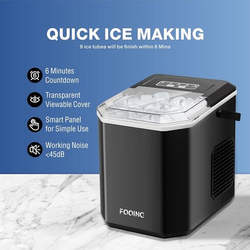 Ice Makers Countertop, Portable Ice Maker Machine with Self-Cleaning, 9 Bullet Ice Ready in 6 Mins, Handheld Ice Maker 26.5lbs 24Hrs with Ice Bags and Scoop Basket for Home Bar Camping RV(Black) in Saudi Arabia