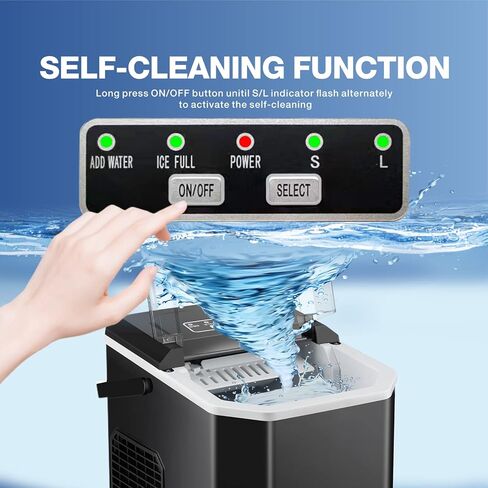 Ice Makers Countertop, Portable Ice Maker Machine with Self-Cleaning, 9 Bullet Ice Ready in 6 Mins, Handheld Ice Maker 26.5lbs 24Hrs with Ice Bags and Scoop Basket for Home Bar Camping RV(Black) in Saudi Arabia